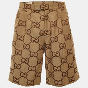 Gucci Brown Gg Jacquard Cotton Pleated Shorts M
